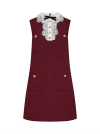 SELF PORTRAIT Self Portrait Women Burgundy Crepe Mini Dress With Lace Collar