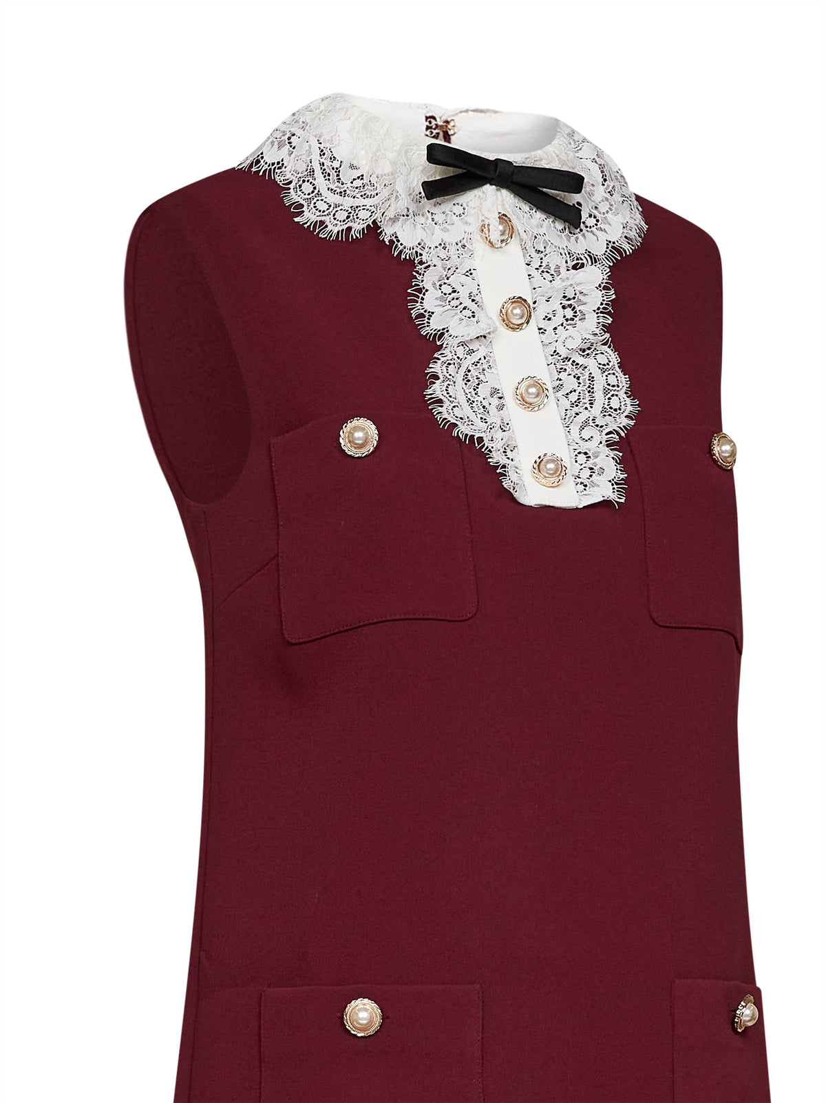 SELF PORTRAIT Self Portrait Women Burgundy Crepe Mini Dress With Lace Collar