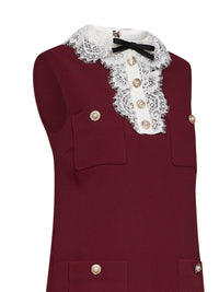 SELF PORTRAIT Self Portrait Women Burgundy Crepe Mini Dress With Lace Collar