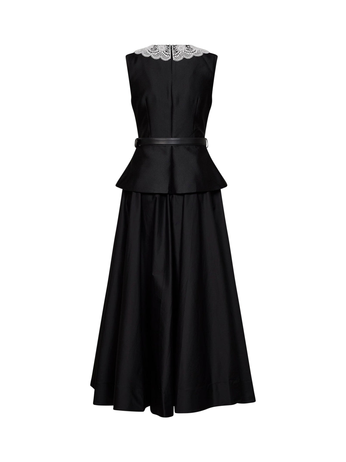Self Portrait Women Black Taffeta Belted Peplum Midi Dress