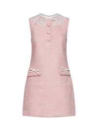 Self Portrait Women Pink Bouclé Mini Dress With Lace Collar