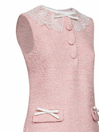 Self Portrait Women Pink Bouclé Mini Dress With Lace Collar