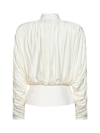 SELF PORTRAIT Self Portrait Women Cream Jersey Gathered Tie Neck Top