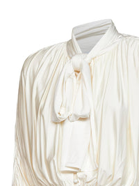 SELF PORTRAIT Self Portrait Women Cream Jersey Gathered Tie Neck Top