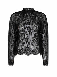 Self Portrait Women Black Lace Long-Sleeved Blouse