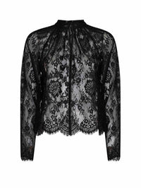 Self Portrait Women Black Lace Long-Sleeved Blouse