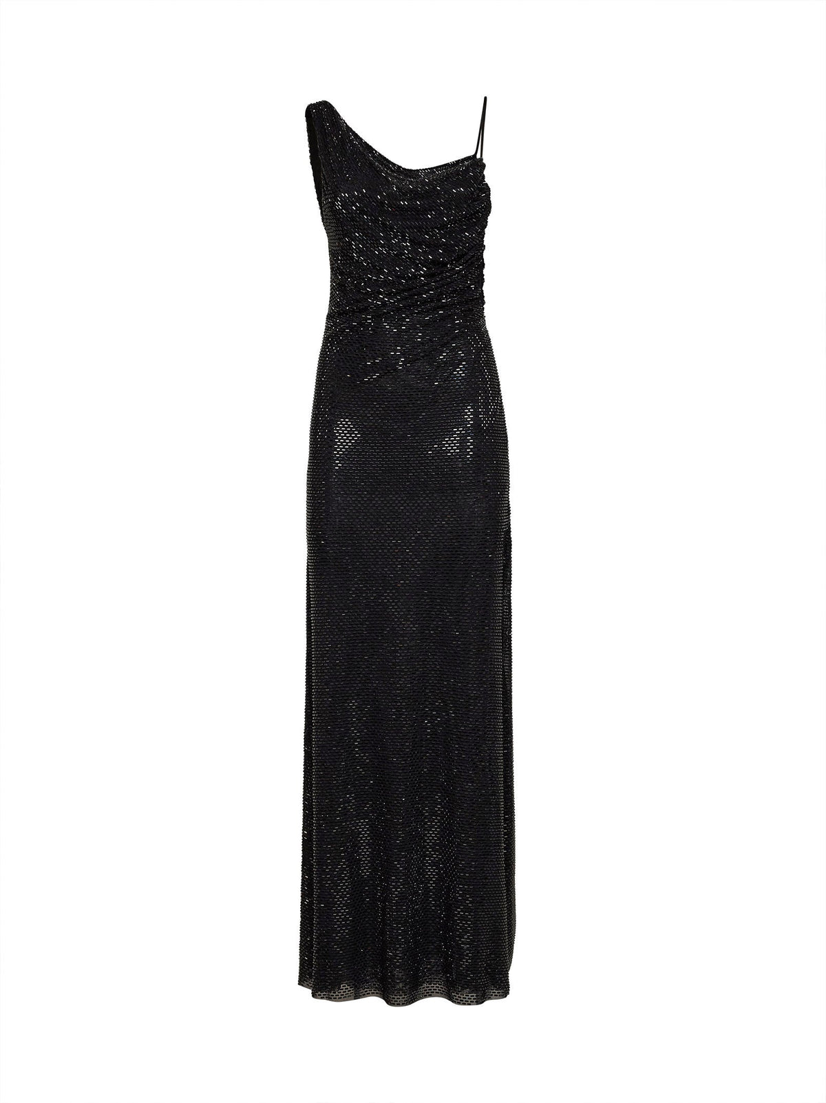 Self Portrait Women Black Rhinestone-Embellished Tulle Draped Maxi Dress