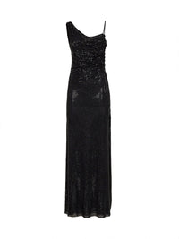 Self Portrait Women Black Rhinestone-Embellished Tulle Draped Maxi Dress