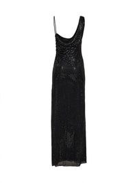 Self Portrait Women Black Rhinestone-Embellished Tulle Draped Maxi Dress