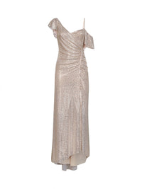 SELF PORTRAIT Self Portrait Women Champagne Rhinestone-Embellished Tulle Draped Maxi Dress