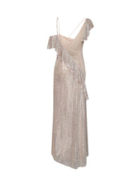 SELF PORTRAIT Self Portrait Women Champagne Rhinestone-Embellished Tulle Draped Maxi Dress