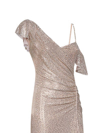 SELF PORTRAIT Self Portrait Women Champagne Rhinestone-Embellished Tulle Draped Maxi Dress