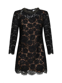 Self Portrait Women Black Lace Long-Sleeved Mini Dress