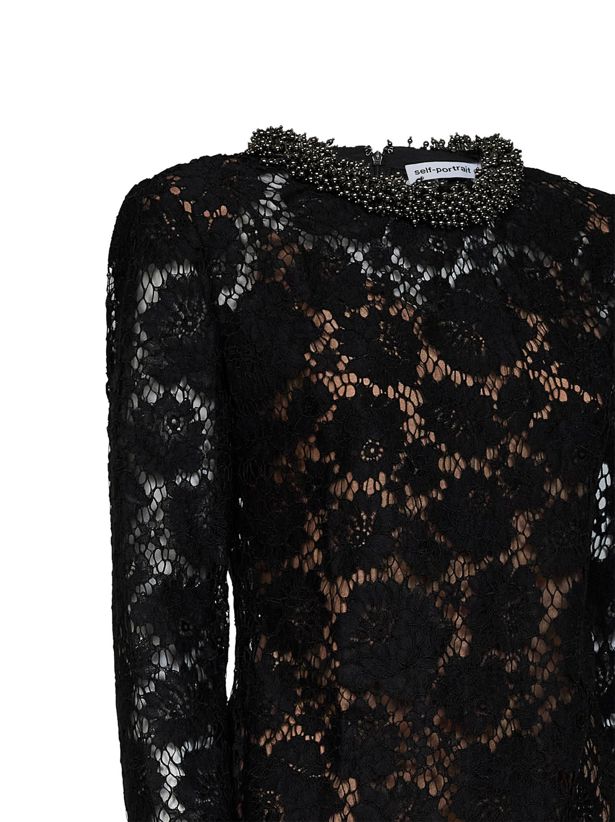 Self Portrait Women Black Lace Long-Sleeved Mini Dress