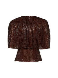 Self Portrait Women Brown Rhinestone-Embellished Tulle Top With Cape Sleeves