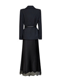 Self Portrait Women Grey Tailored Dress With Pinstriped Blazer And Satin Skirt