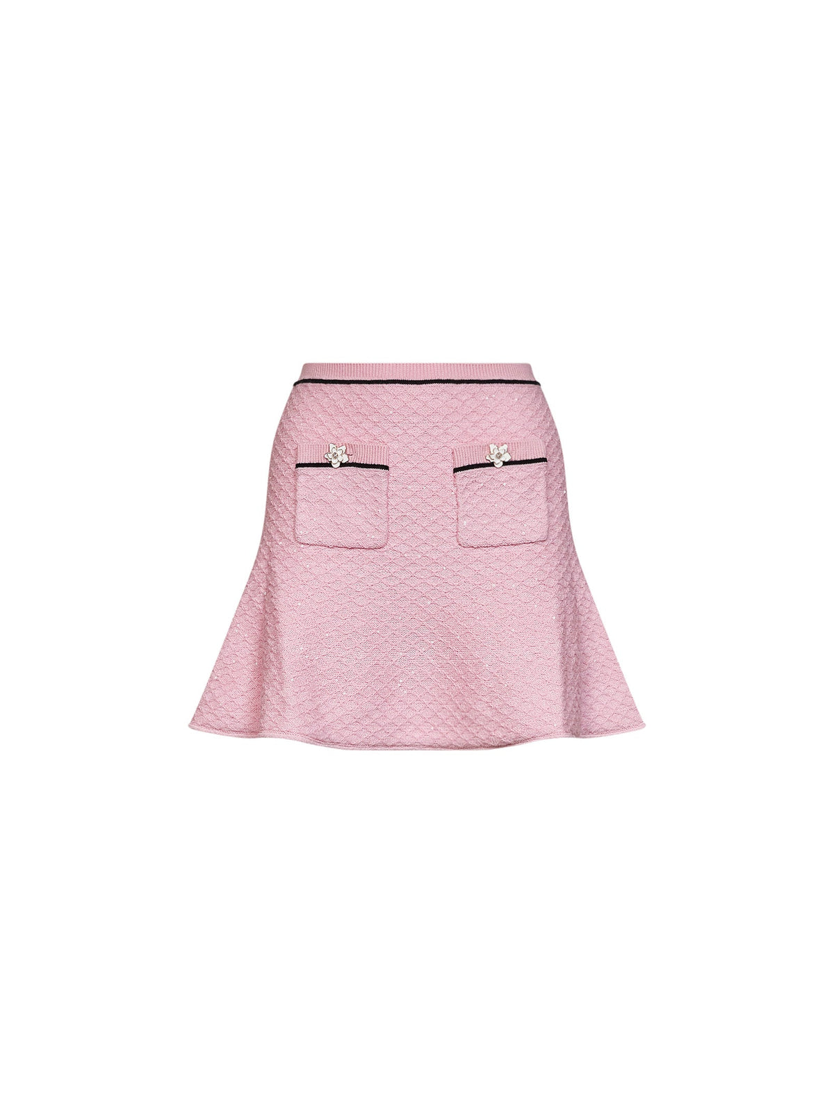 Self Portrait Women Pink Sequin Knit Flared Mini Skirt