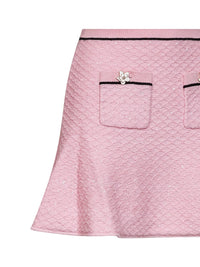 Self Portrait Women Pink Sequin Knit Flared Mini Skirt