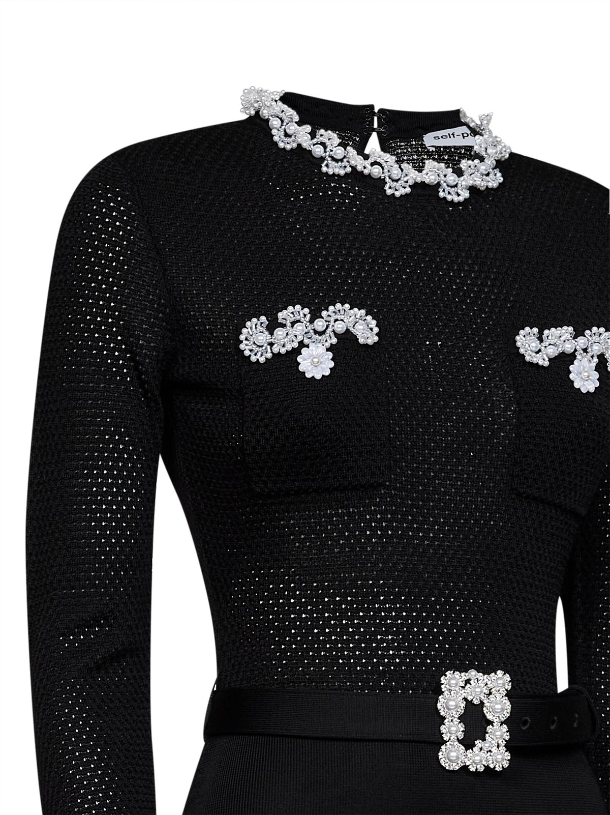 SELF PORTRAIT Self Portrait Women Black Knit Midi Dress With Beaded Embroidery