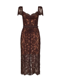 SELF PORTRAIT Self Portrait Women Brown Floral Lace Belted Midi Dress