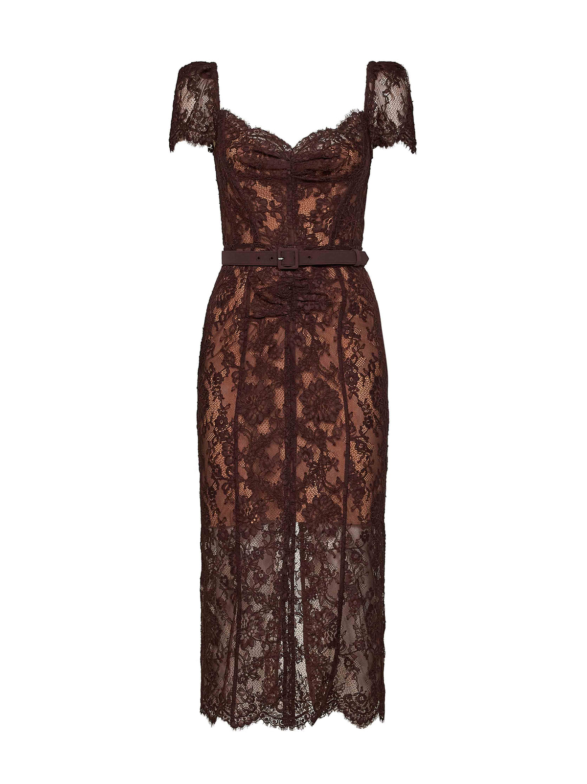 SELF PORTRAIT Self Portrait Women Brown Floral Lace Belted Midi Dress