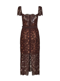 SELF PORTRAIT Self Portrait Women Brown Floral Lace Belted Midi Dress