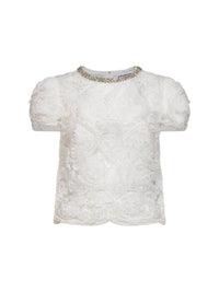 Self Portrait Women White Sequin Tulle And Lace Top