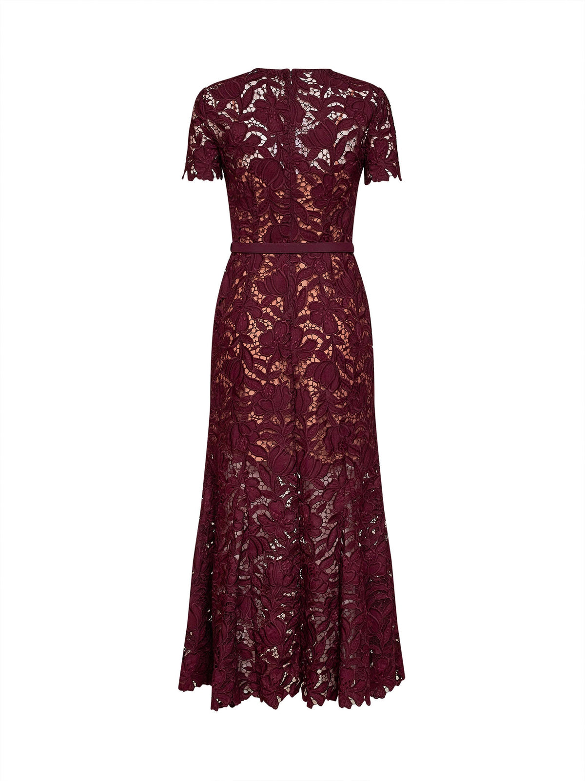 SELF PORTRAIT Self Portrait Women Burgundy Macramé Lace Belted Midi Dress