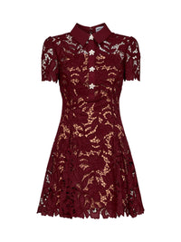 SELF PORTRAIT Self Portrait Women Burgundy Macramé Lace Flared Mini Dress