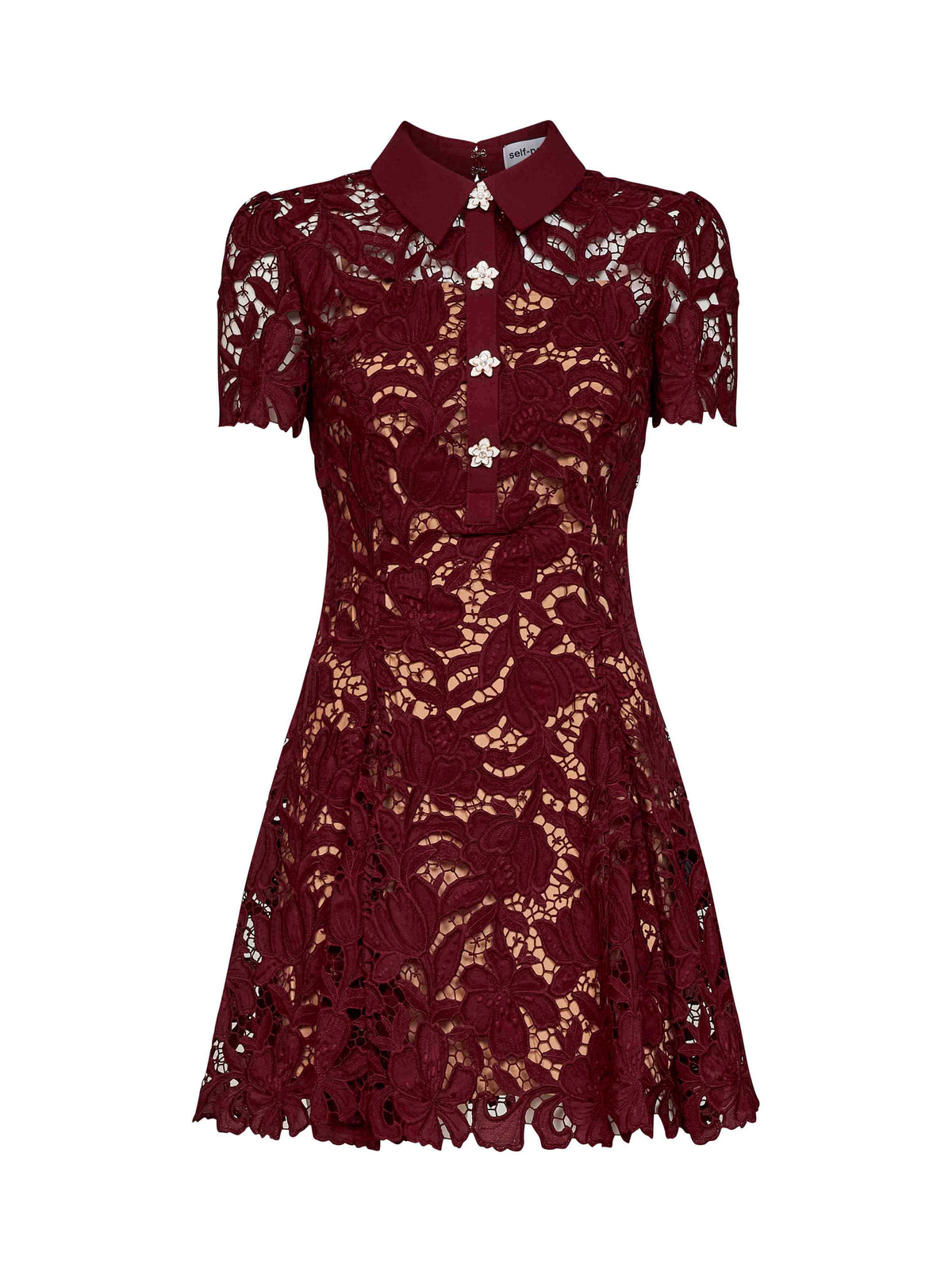 SELF PORTRAIT Self Portrait Women Burgundy Macramé Lace Flared Mini Dress