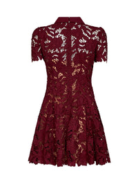SELF PORTRAIT Self Portrait Women Burgundy Macramé Lace Flared Mini Dress