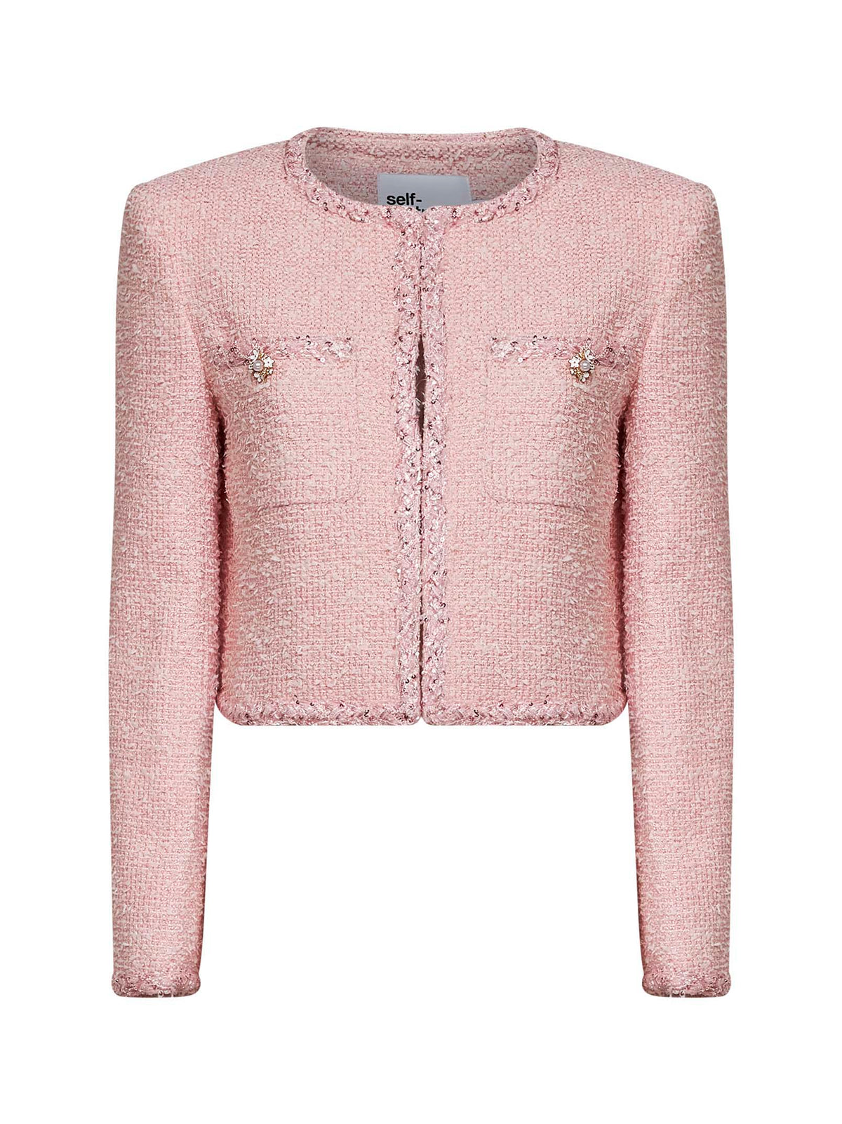 Self Portrait Women Pink Bouclé Jacket With Braided Trimmings