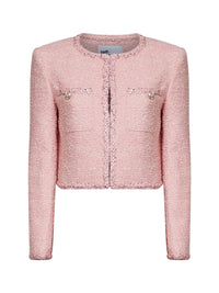 Self Portrait Women Pink Bouclé Jacket With Braided Trimmings