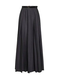 Self Portrait Women Grey Wool Blend Belted Pleated Maxi Skirt