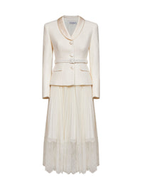 SELF PORTRAIT Self Portrait Women Cream Georgette And Bouclé Belted Midi Dress