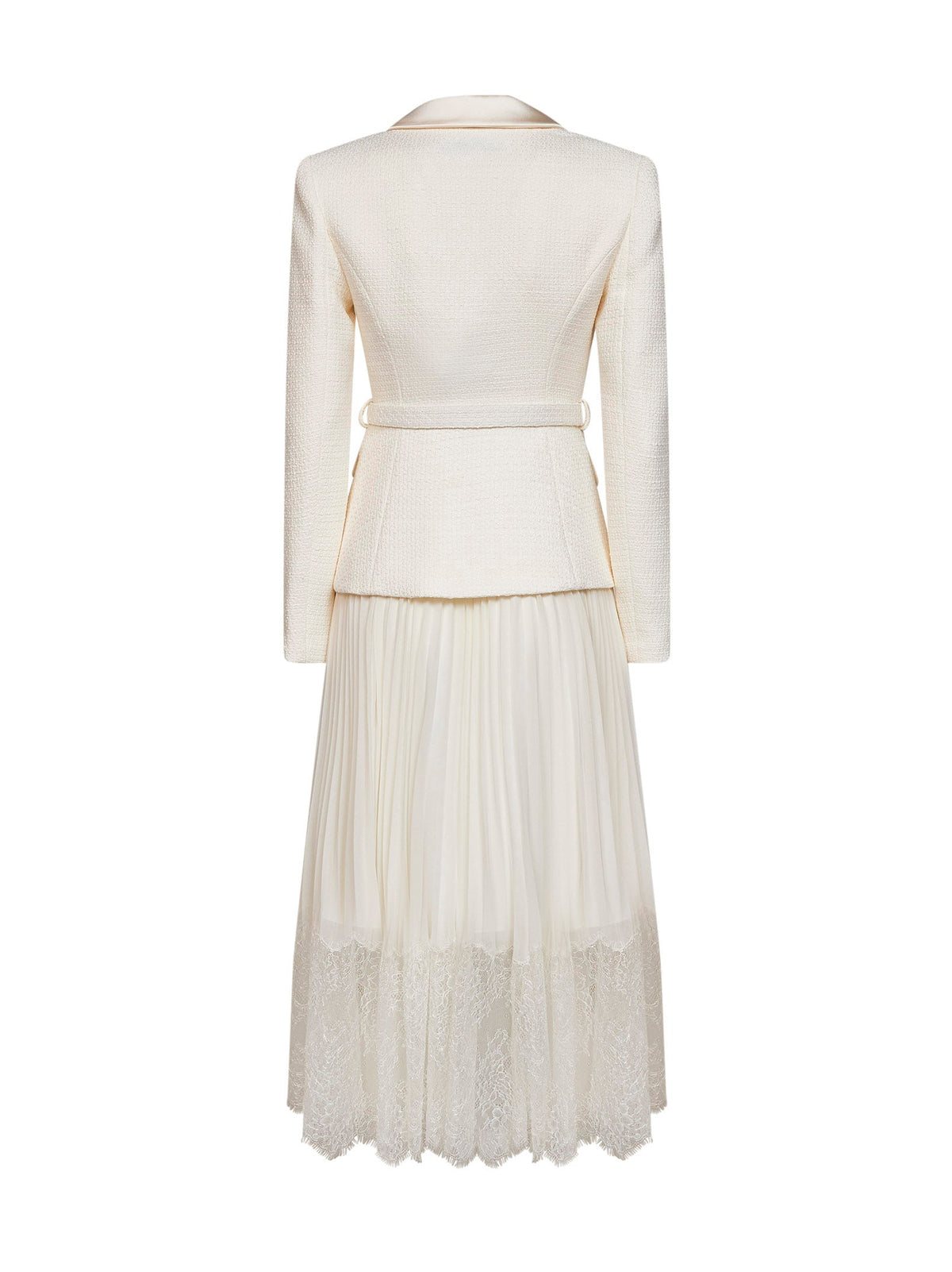 SELF PORTRAIT Self Portrait Women Cream Georgette And Bouclé Belted Midi Dress