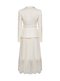 SELF PORTRAIT Self Portrait Women Cream Georgette And Bouclé Belted Midi Dress