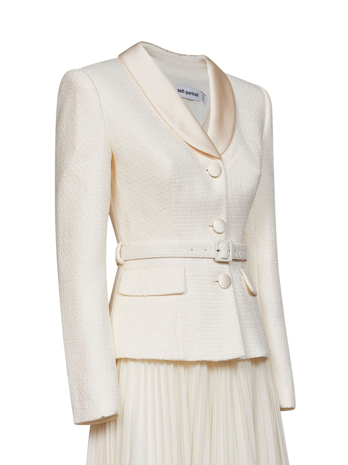 SELF PORTRAIT Self Portrait Women Cream Georgette And Bouclé Belted Midi Dress