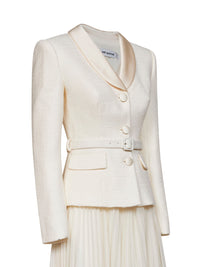 SELF PORTRAIT Self Portrait Women Cream Georgette And Bouclé Belted Midi Dress