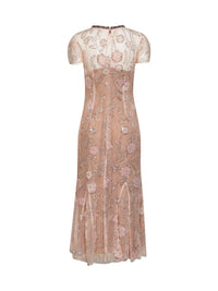 Self Portrait Women Pink Sequin Flower-Embroidered Tulle Midi Dress