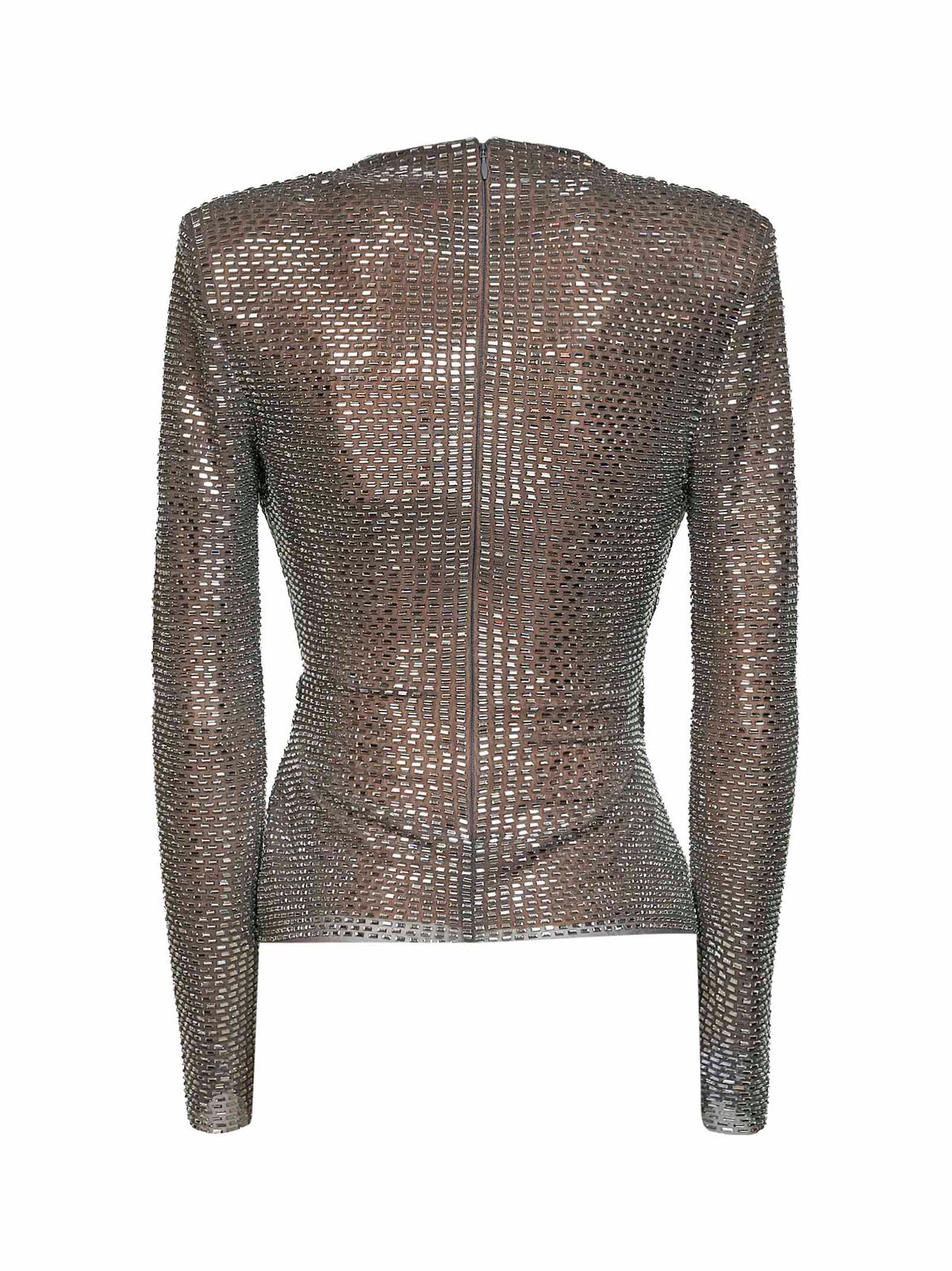 SELF PORTRAIT Self Portrait Women Grey Rhinestone-Embellished Mesh Wrap Top