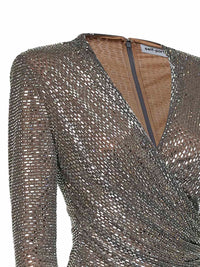 SELF PORTRAIT Self Portrait Women Grey Rhinestone-Embellished Mesh Wrap Top