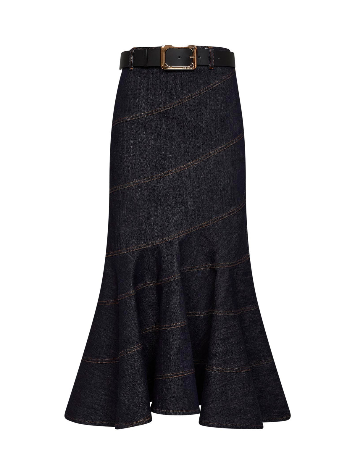 Self Portrait Women Indigo Denim Belted Midi Skirt