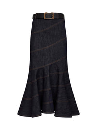 Self Portrait Women Indigo Denim Belted Midi Skirt