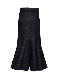 Self Portrait Women Indigo Denim Belted Midi Skirt