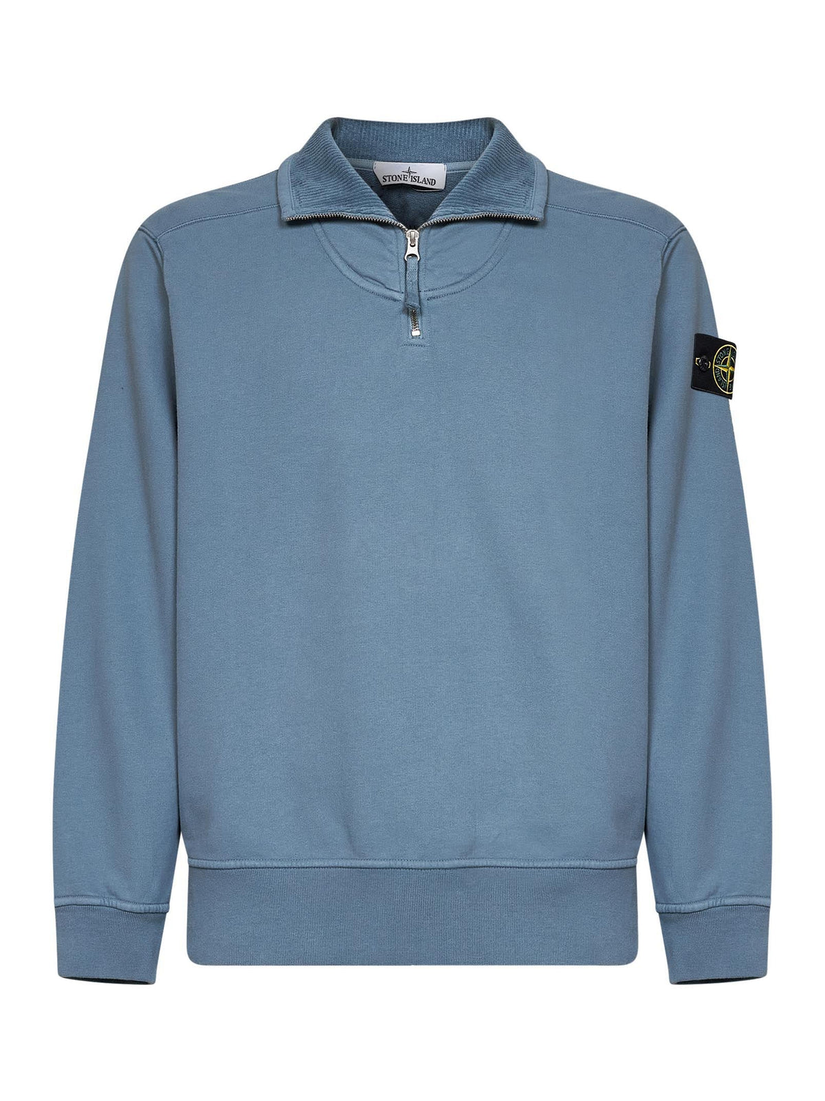 STONE ISLAND Stone Island Men Steel Blue Brushed Organic Cotton Half-Zip Sweatshirt