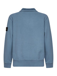 STONE ISLAND Stone Island Men Steel Blue Brushed Organic Cotton Half-Zip Sweatshirt