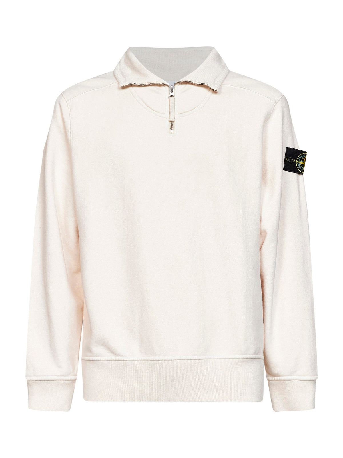 Stone Island Men Ivory Brushed Organic Cotton Half-Zip Sweatshirt