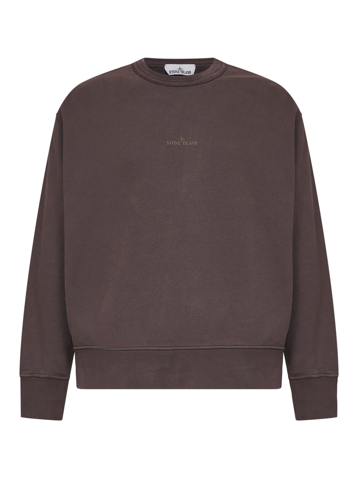 Stone Island Men Dark Burgundy Brushed Organic Cotton Printed Sweatshirt