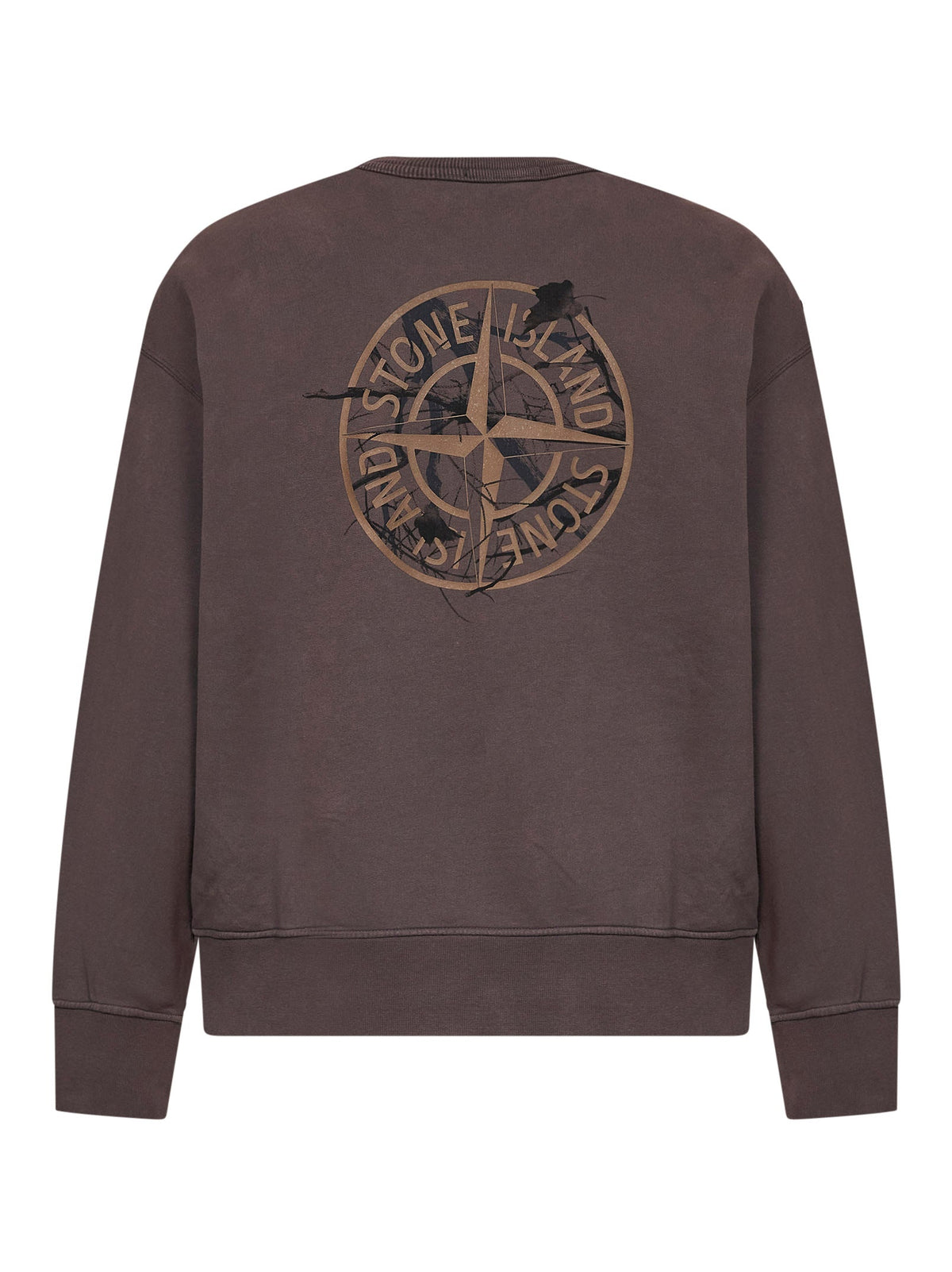 Stone Island Men Dark Burgundy Brushed Organic Cotton Printed Sweatshirt